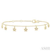 1/10 ctw Hanging Star Motif Round Cut Diamond Station Bracelet in 10K Yellow Gold